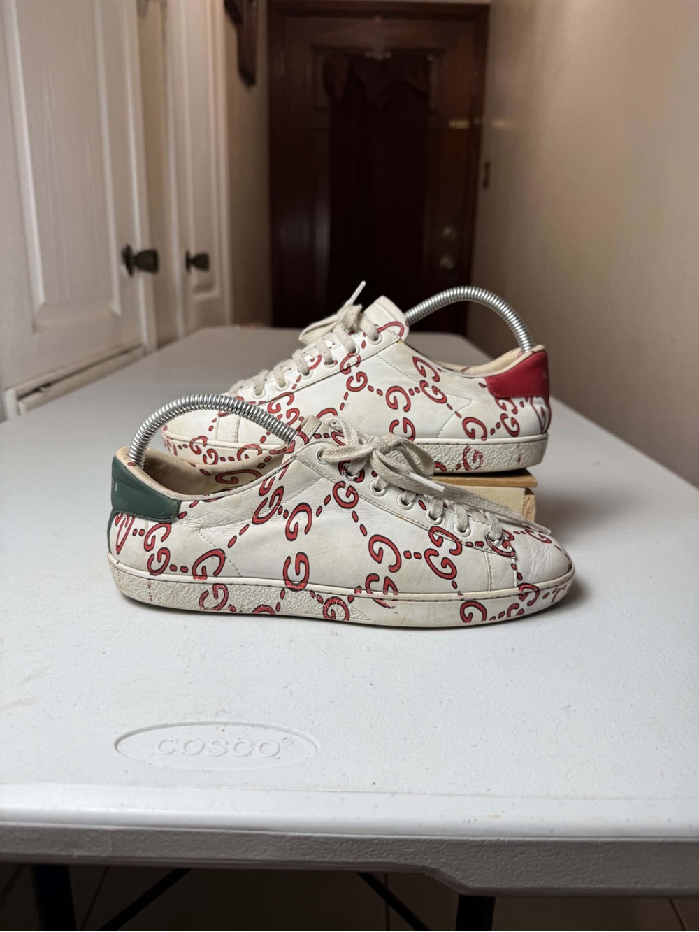 Gucci Ace Ghost GG Print Sneakers – White/Red –  EU 38 / US 8 PREOWN Women